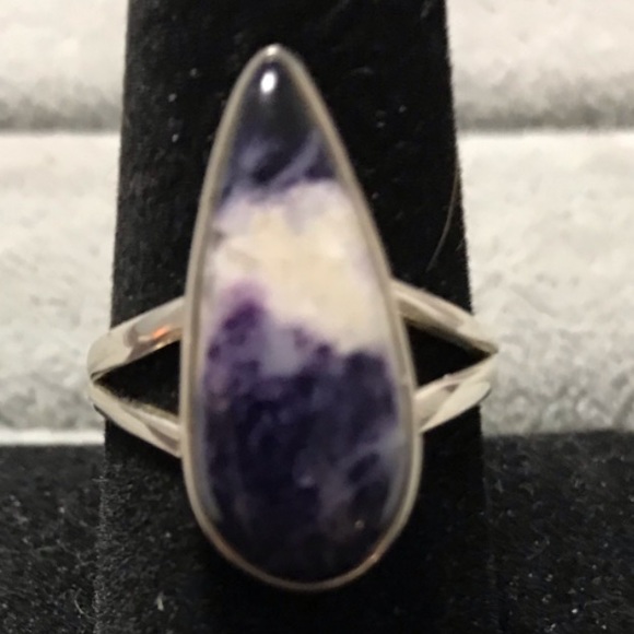 New Sterling Silver Purple Teardrop Mexican Morado Violet Flame Opal Ring Sz 9 - Picture 2 of 15